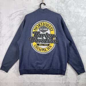 Harley Davidson Full Zip Jacket Sweatshirt Women's Large Blue Olympia Washington